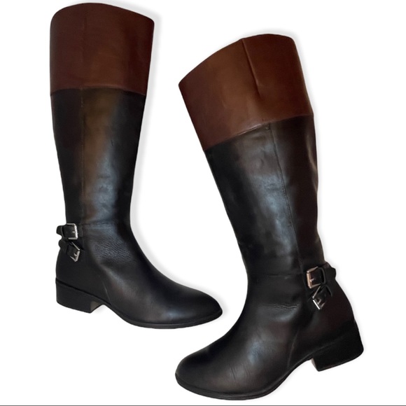 RALPH LAUREN Marba Riding Boots Knee High Boots Black & Brown Burnished Leather - Picture 6 of 10